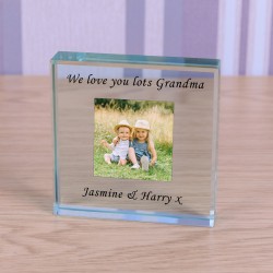 Personalised ANY MESSAGE Glass Token, Photo Upload Engraved Glass Block, Keepsake