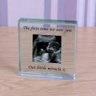 Personalised ANY MESSAGE Glass Token, Photo Upload Engraved Glass Block, Keepsake