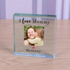 Personalised I / We Love Mummy Glass Token Photo Engraved Glass Block Paperweight Gift Glass Block Mummy and Me Gift Mum Birthday Christmas