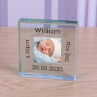 Personalised New Baby Glass Token Photo Engraved Glass Block Paperweight Gift Glass New Mum New Dad Newborn Baby Gift New Arrival Mum Dad