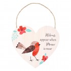 Robin Hanging Heart Sign Mum, Winter, Mum Memorial, In Memory of Mum
