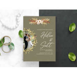 Minimalist Wedding Invitation Template Set, Botanical Floral Wedding Invitation Template Download, Editable Invitation Green, Canva