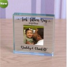 Personalised Fathers Day, First Fathers Day Together, Glass Token, Paperweight, Photo Gift