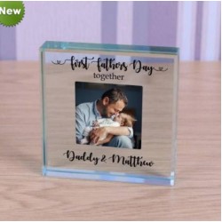 Personalised Fathers Day, First Fathers Day Together, Glass Token, Paperweight, Photo Gift