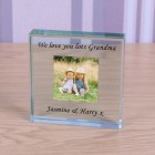 Personalised ANY MESSAGE Glass Token Photo Engraved Glass Block Paperweight Gift Glass Block Wedding Baby Scan Birthday Christmas Present