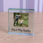 Personalised Me and My Daddy Glass Token Photo Engraved Glass Block Paperweight Gift Glass Block Daddy and Me Birthday Christmas Fathers Day
