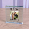 Personalised Wedding Mr/Mrs Mr/Mr Mrs/Mrs Glass Token Photo Engraved Glass Block Paperweight Gift Glass Block Anniversary Gift Wedding Gift