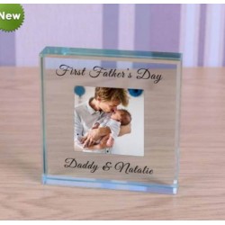 Personalised First Fathers Day Glass Token Photo Upload Daddy and