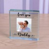 Personalised Love You Dad / Daddy Glass Token Photo Engraved Glass Block Paperweight Gift Glass Block Birthday Christmas Fathers Day