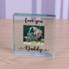 Personalised Love You Dad / Daddy Glass Token Photo Engraved Glass Block Paperweight Gift Glass Block Birthday Christmas Fathers Day