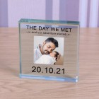 Personalised The Day We Met Glass Token Photo Engraved Glass Block Paperweight Gift Glass Block New Baby Baby Scan Newborn Gift