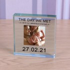 Personalised The Day We Met Glass Token Photo Engraved Glass Block Paperweight Gift Glass Block New Baby Baby Scan Newborn Gift