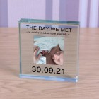 Personalised The Day We Met Glass Token Photo Engraved Glass Block Paperweight Gift Glass Block New Baby Baby Scan Newborn Gift