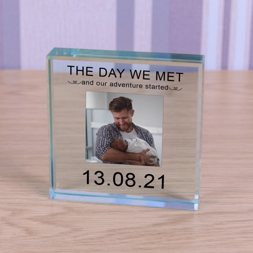 Personalised The Day We Met Glass Token Photo Engraved Glass Block Paperweight Gift Glass Block New Baby Baby Scan Newborn Gift