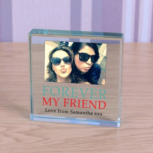 Personalised Forever My Friend Glass Token Photo Engraved Glass Block Paperweight Gift Glass Block friends Best Friends Gift
