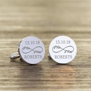 Personalised Mr & Mrs Groom Cufflinks with Wedding Date & Surname