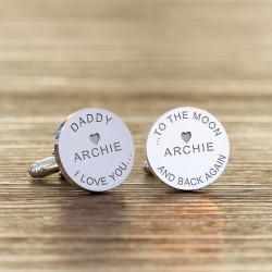 Personalised Cufflinks Daddy I / We Love you to the Moon and Back Silver