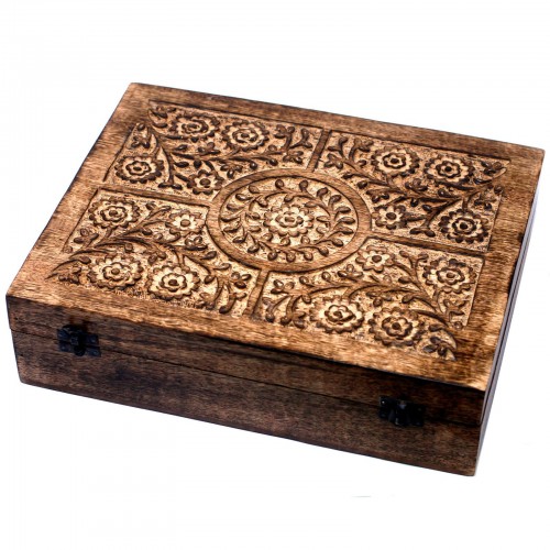 Essential Oils Box Aromatherapy Boxes, Carved Floral Wooden Box, Essential Oil Storage, Crystal Storage Box, Mango Wood Box Unique Gift