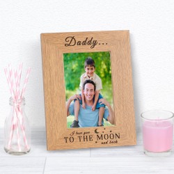 Personalised Gift Any Name Love You To The Moon and Back Wooden Photo Frame Gift Birthday Christmas Fathers Day Anniversary