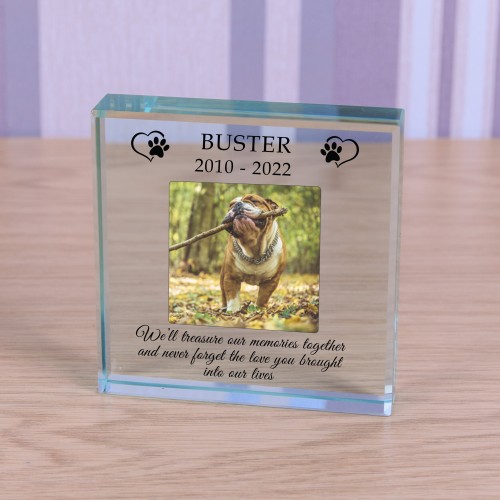 Dog Memorial Memories Personalised Photo Engraved Glass Block Paperweight Dog Lovers Gift Pet Memorial Paw Prints Glass Dog Photo RIP