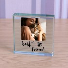 Dog Memorial Best Friend Personalised Photo Engraved Glass Block Paperweight Dog Lovers Gift Pet Memorial Paw Prints Glass Dog Photo RIP
