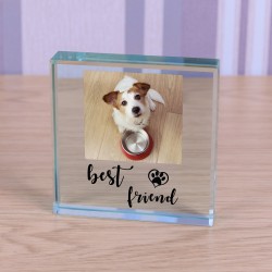 Dog Memorial Best Friend Personalised Photo Engraved Glass Block Paperweight Dog Lovers Gift Pet Memorial Paw Prints Glass Dog Photo RIP