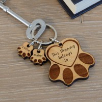 Pet Keyring Personalised Cherry Wood Paws