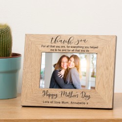 Personalised Mothers Day Gift "Thankyou" Wooden Photo Frame 6 x 4 Gift For Mum on Mothers Day Gift For Mummy or Mother