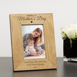 Personalised Mothers Day Gift "Happy 1st Mothers Day" Wooden Photo Frame 6 x 4 Gift For Mum Mothers Day Gift For Mummy or Mother New Mum