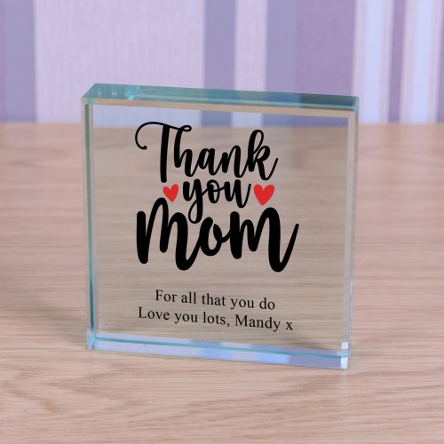 Personalised Gift For Mum "Thankyou Mum" Glass Token Gift For Mum on Mothers Day Gift For Mummy or Mother Thankyou Gift