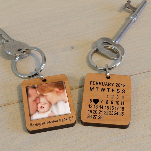 Custom Keychain The day we became a family! Personalised Gift New Gran or Grandad Gift Baby Photo Wooden Key Ring Grandparents Gift Scan
