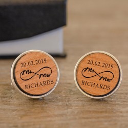 Personalised Engraved Mens Cufflinks Cherry Wood MR & MRS Infinity Wedding Jewellery Wedding Cufflinks Gift For The Groom