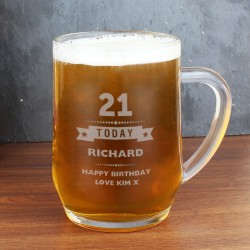 Personalised Tankard Glass - Birthday - AGE & NAME - Beer Glass - 18th 21st 50th 70th Special Birthday Gift