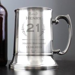 Personalised Stainless Steel Tankard , Birthday , AGE & NAME , Beer Tankard , 18th 21st 50th 70th Special Birthday Gift