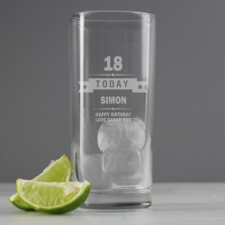 Personalised Hi Ball Glass Birthday ANY AGE, NAME, Message