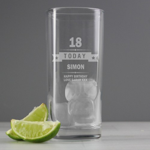 Personalised Hi Ball Glass Birthday ANY AGE, NAME, Message