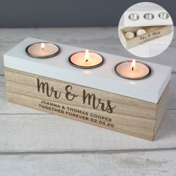 Personalised Married Couple Mr & Mrs Triple Tea Light Box , New Home Gift , House Warming Gift , Gift for Couples , Wedding , Anniversary
