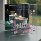Personalised Mum Mirrored Glass Tea Light Holder , Birthday Gift , House Gift , Mothers Day Gift