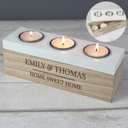 Personalised Classic Triple Tea Light Box - Any Occasion , New Home Gift , House Warming Gift , Gift for Couples , Wedding , Anniversary