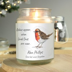 Personalised Robins Appear Large Scented Jar Candle, Memorial gift, In Memory, Candle, Remembrance