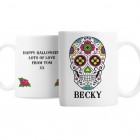 Personalised Mug Sugar Skull, Halloween Mug, Spooky Mug, Witchs Mug, Ceramic Mug