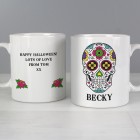 Personalised Mug Sugar Skull, Halloween Mug, Spooky Mug, Witchs Mug, Ceramic Mug