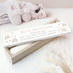 Personalised Rainbow Wooden Certificate Holder, New Baby Registration, Birth Certificate, Baby Nursery, New Baby Gift