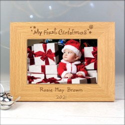 My First Christmas Personalised Photo Frame - Christmas Gift - Christmas Photo - 6x4 Oak Finished Photo Frame - Baby Christmas Present