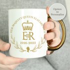 Personalised Queens Commemorative Wreath Gold Handle Mug - In Memory of Her Majesty Queen Elizabeth II