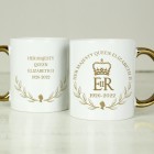 Personalised Queens Commemorative Wreath Gold Handle Mug - In Memory of Her Majesty Queen Elizabeth II