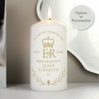Personalised Queens Commemorative Wreath Pillar Candle - In Memory of Her Majesty Queen Elizabeth II
