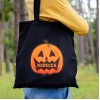 Personalised Pumpkin Halloween Treats Black Cotton Bag, Halloween Trick or Treat, Halloween Tote Bag, Shopping Bag, Tote Bag