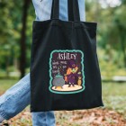 Personalised Toil & Trouble Halloween Treats Black Cotton Bag, Halloween Trick or Treat, Halloween Tote Bag, Shopping Bag, Tote Bag