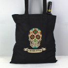 Personalised Sugar Skull Treats Black Cotton Bag, Halloween Trick or Treat, Halloween Tote Bag, Shopping Bag, Tote Bag, Skull Bag